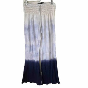 Ravirga Tie Dye Ombre Tiered Flare Leg Casual Pull On Pants Women L Stretch Lace